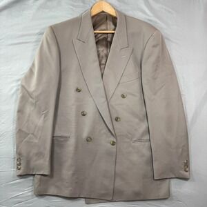 VTG Jaeger Mens Double Breasted Pure New Wool Blazer Taupe Tan Old Money Luxury